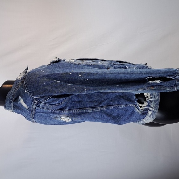 Rolling Paper distressed dark wash faded Med denim jean jacket - Picture 5 of 6